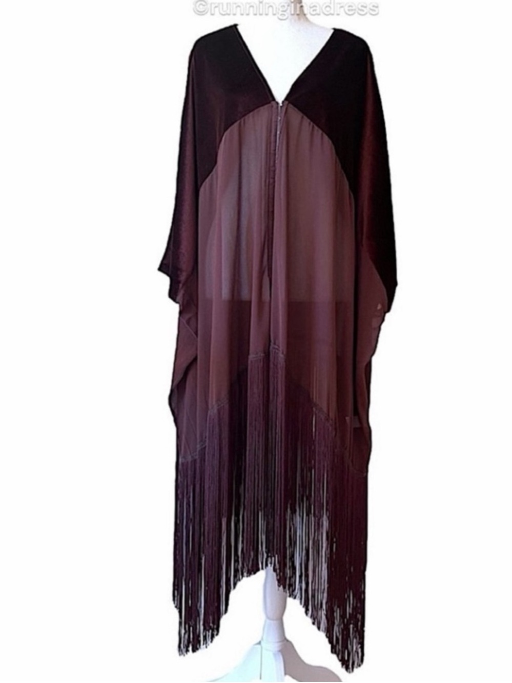 Free People Velvet Dreams Fringe Kimono Aubergine One Size OS Boho NWOT - Picture 2 of 15